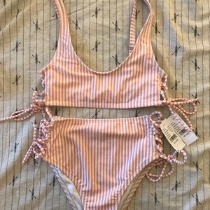 LA Hearts lace-up striped high waisted bikini